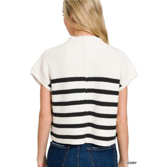 Zenana Short Sleeve‎ Stripe Sweater - Picture 2 of 4